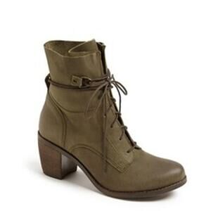 Steve Madden Rambow Leather Lace Up Boots Olive Green Stacked Heel Women's 7.5